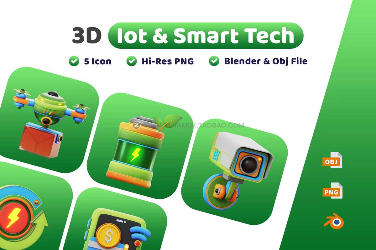 20款高级物联网网络智能技术科技3D图标Icons设计素材包 IoT & Smart Tech 3D Icon_img_2