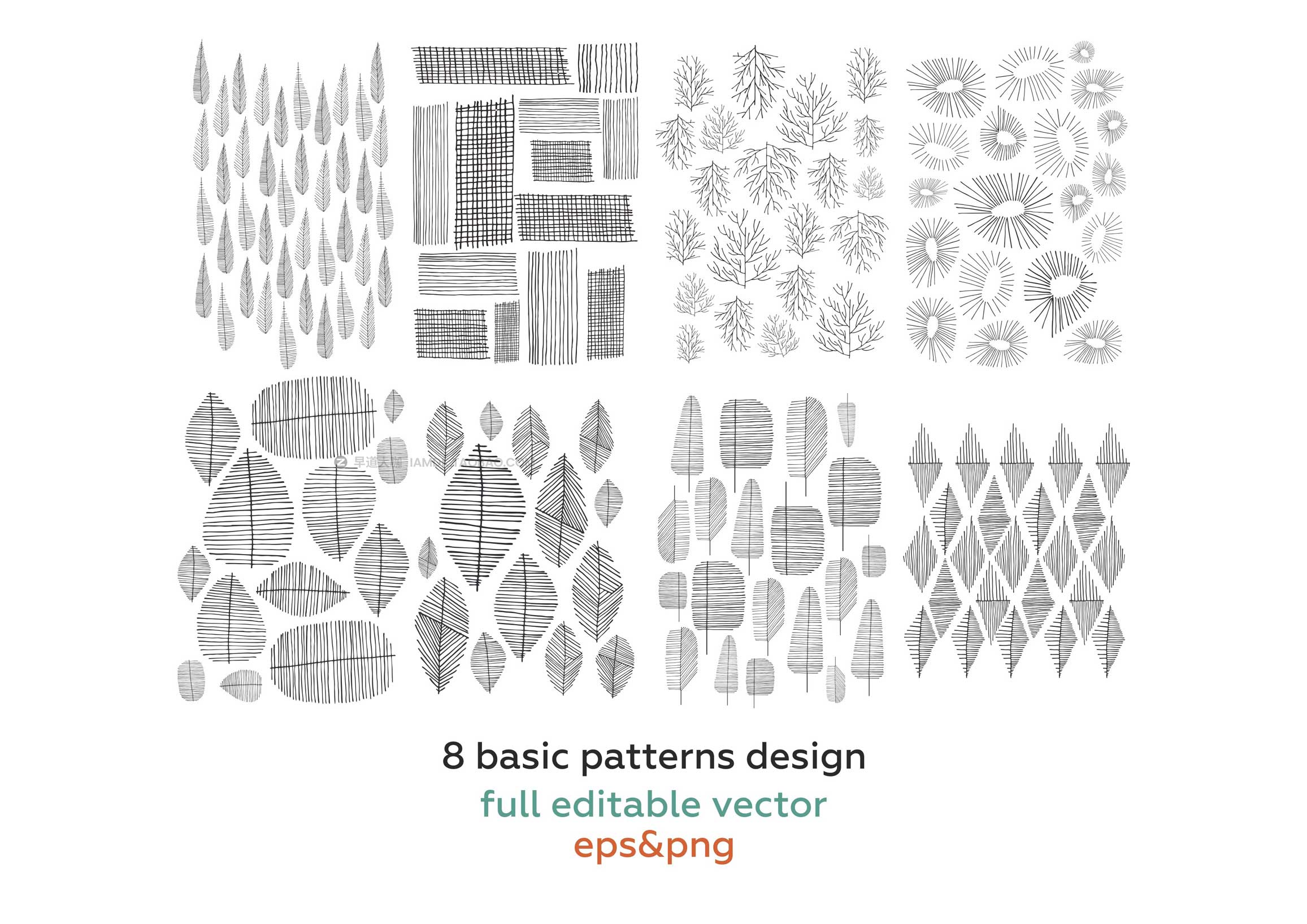 284款复古几何学树叶撕纸纸片抽象艺术手绘背景图案EPS矢量设计素材包 Hand drawn patterns bundle_img_2