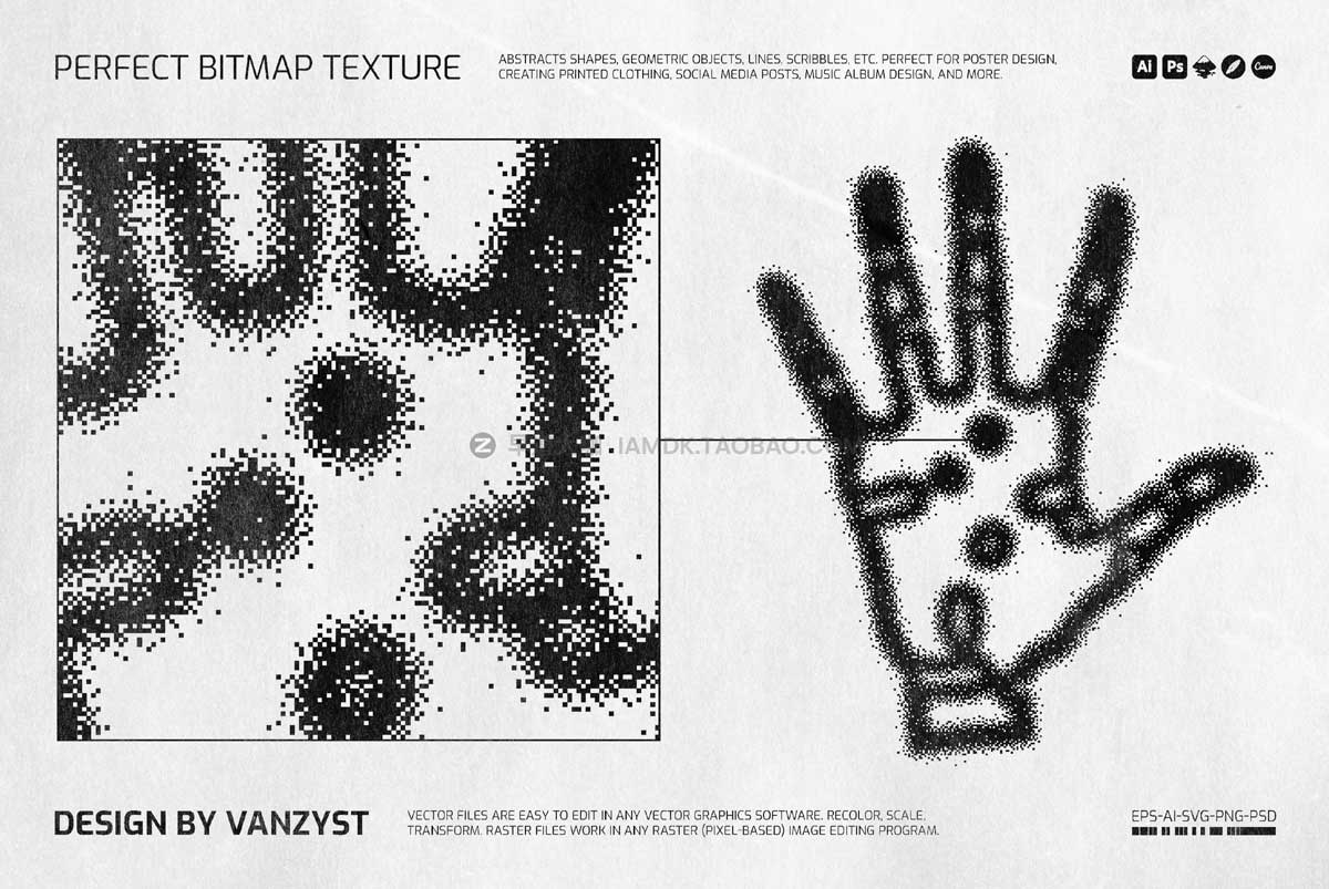 138款潮流复古街头嘻哈酸性像素颗粒抽象几何图形ai矢量设计素材 138 Bitmap Vector Shapes Pack_img_2