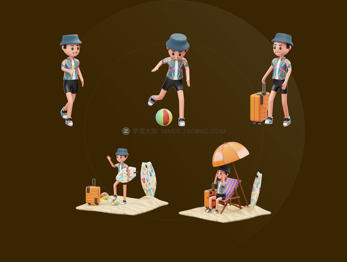 10款高级假期旅行人物插画插画3D图标Icons设计素材包 Vacation 3D Character Illustration_img_2