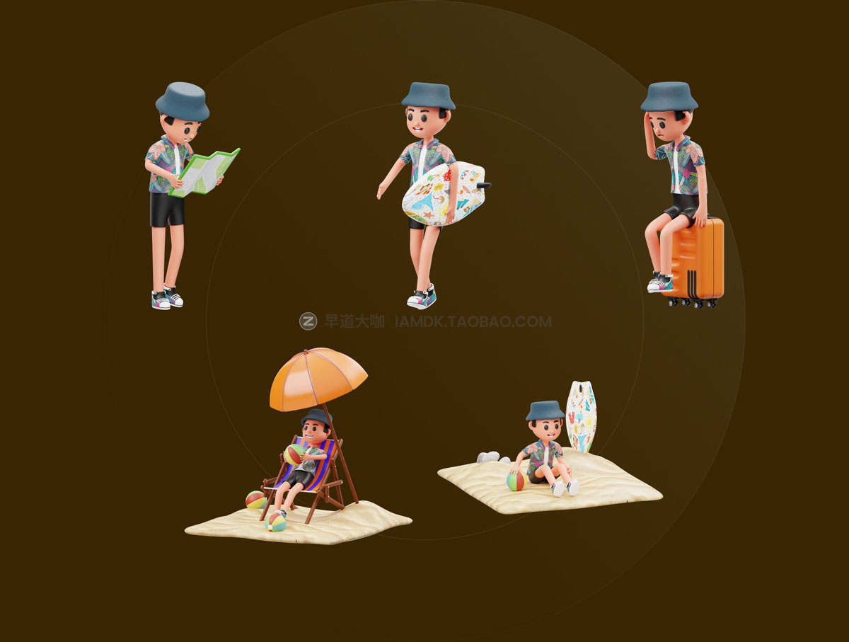 10款高级假期旅行人物插画插画3D图标Icons设计素材包 Vacation 3D Character Illustration_img_2