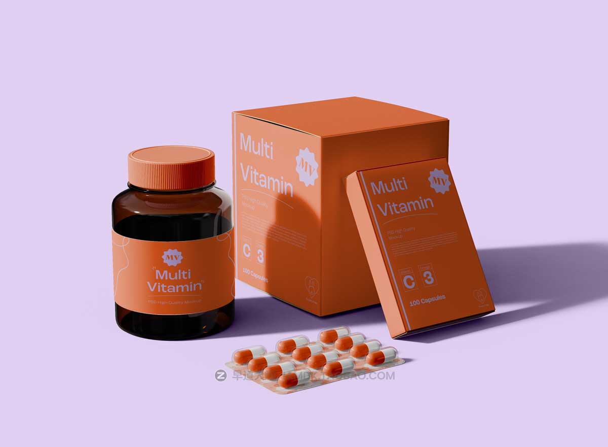 21款逼真药物胶囊包装瓶包装盒设计展示贴图PSD样机模板 Pills Mockup_img_2