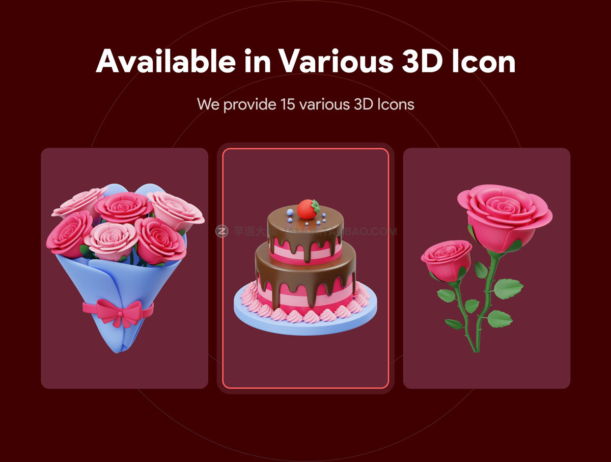 15款高级七夕情人节爱情爱心3D图标Icons设计素材包 Valentines 3D Illustration_img_2