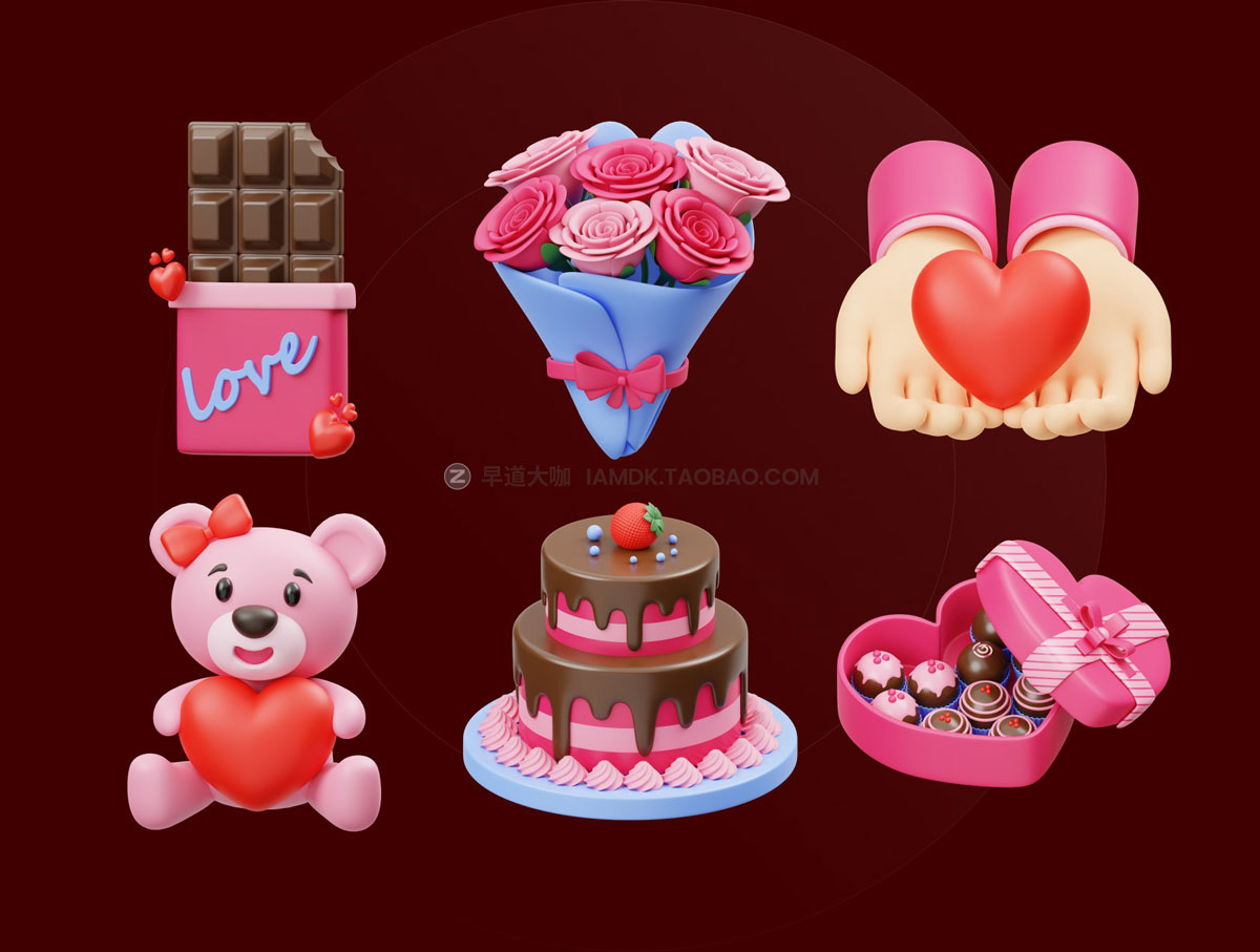 15款高级七夕情人节爱情爱心3D图标Icons设计素材包 Valentines 3D Illustration_img_2