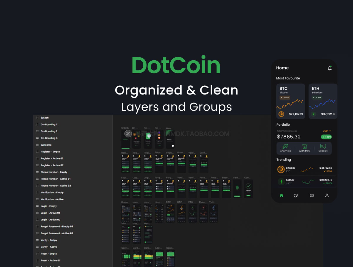 45+屏优质加密钱包货币金融理财软件APP界面设计UI套件 DotCoin - Crypto Wallet App UI Kit_img_2