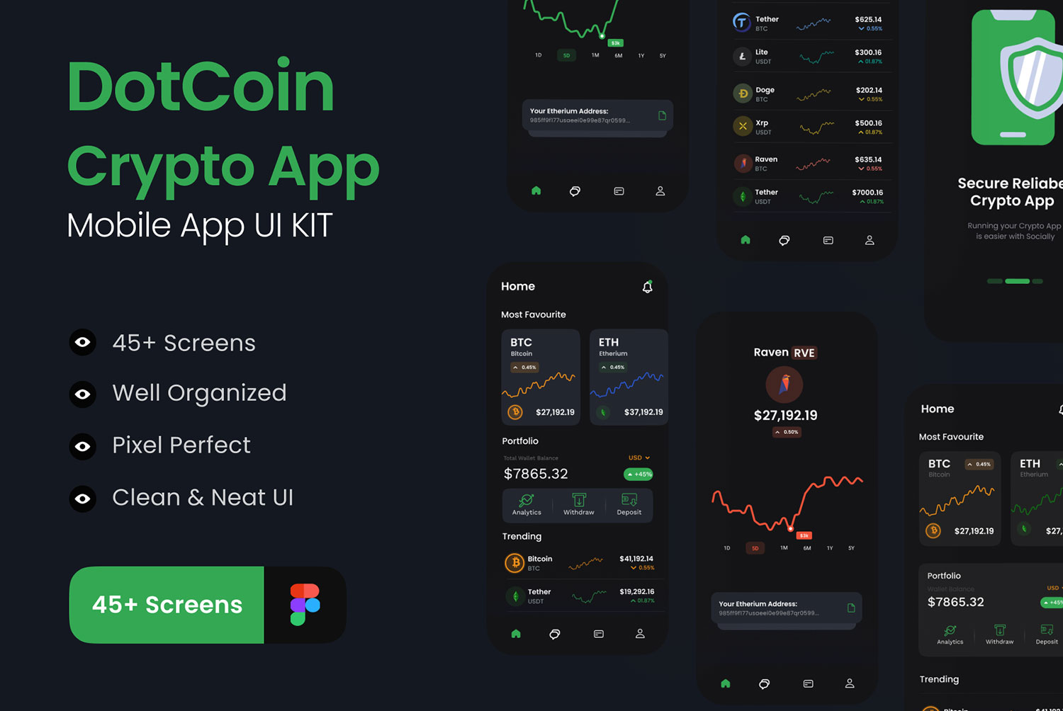 45+屏优质加密钱包货币金融理财软件APP界面设计UI套件 DotCoin - Crypto Wallet App UI Kit_img_2