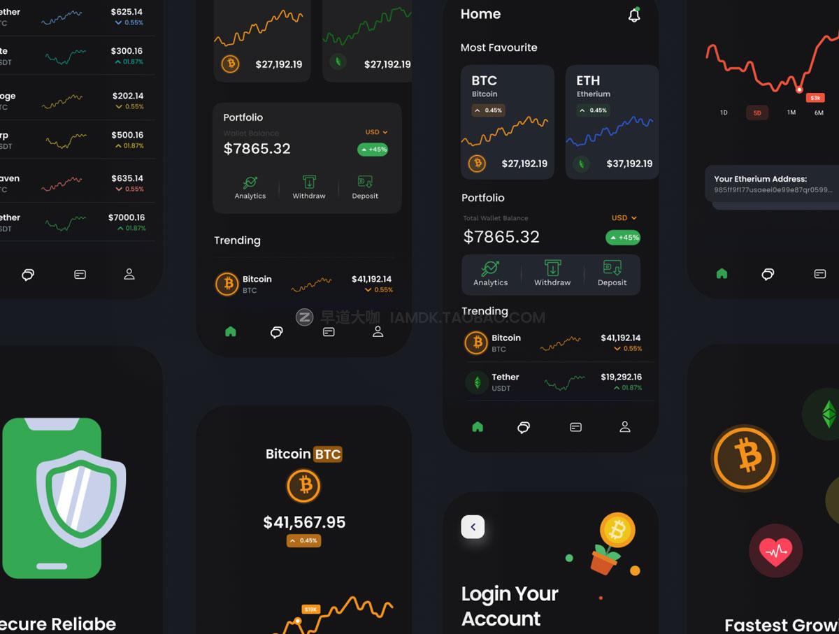 45+屏优质加密钱包货币金融理财软件APP界面设计UI套件 DotCoin - Crypto Wallet App UI Kit_img_2