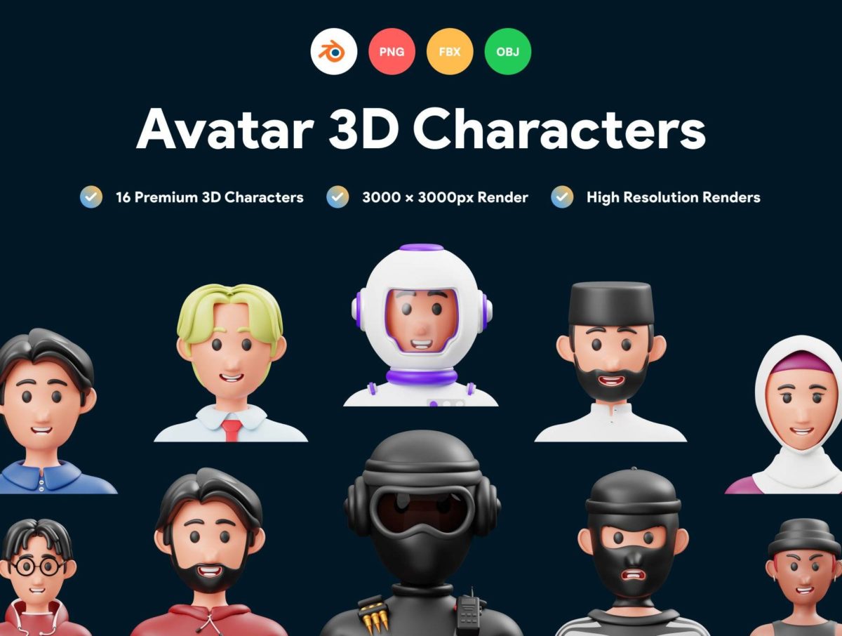 16款高级独特卡通趣味多种人物头像3D插图插画图标Icons设计素材 Avatar 3D Illustration_img_3