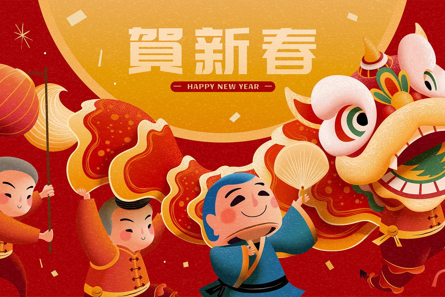 传统中国风农历新年春节贺新春海报手绘插画插图EPS矢量素材_img_2