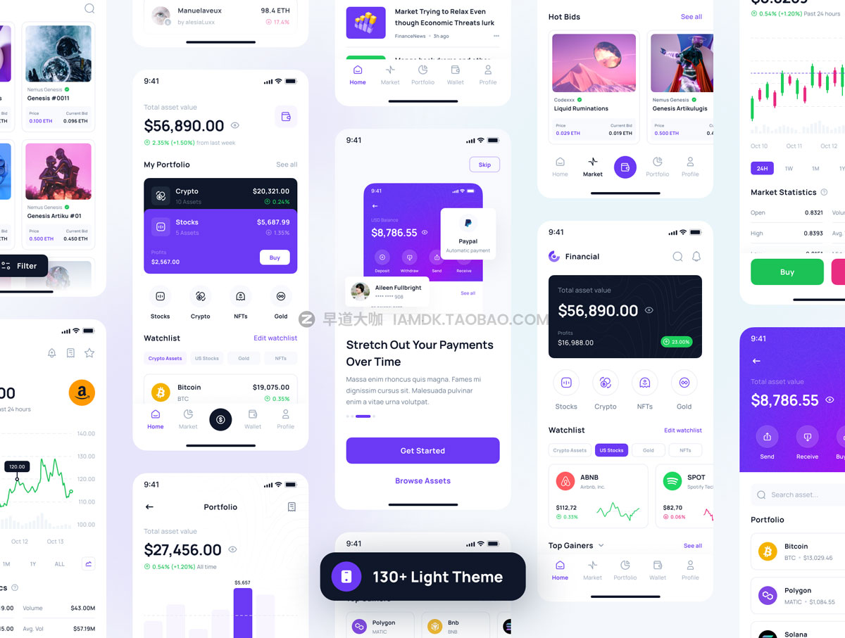 130多屏投资金融理财应用程序APP界面设计UI套件FIGMA模板 Finline - Investments & Finance App UI Kit_img_2