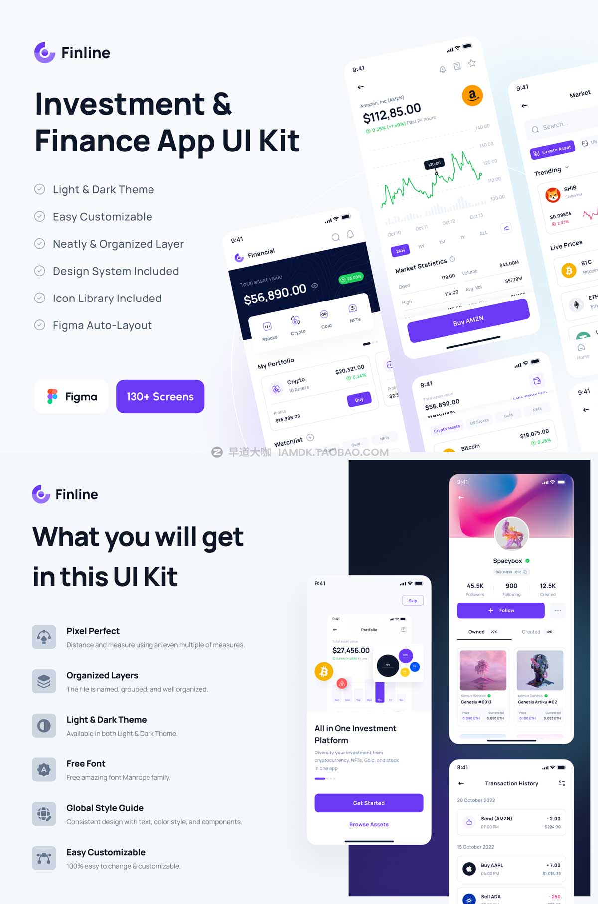 130多屏投资金融理财应用程序APP界面设计UI套件FIGMA模板 Finline - Investments & Finance App UI Kit_img_2