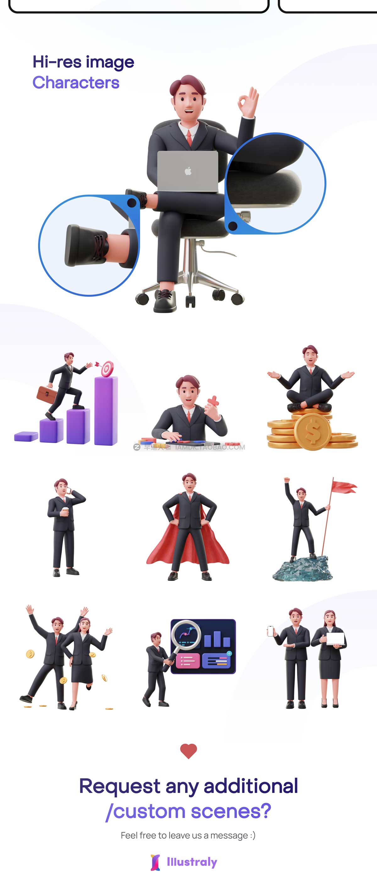 卡通商务人士男女人物工作理财场景3D插画插图图标Icons设计素材 Jobly - Businessman 3D Characters_img_2