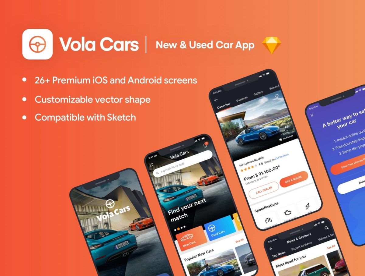 26屏二手汽车在线销售交易应用程序APP界面设计UI套件素材 Vola Cars Premium iOS App UI Kit Sketch_img_3