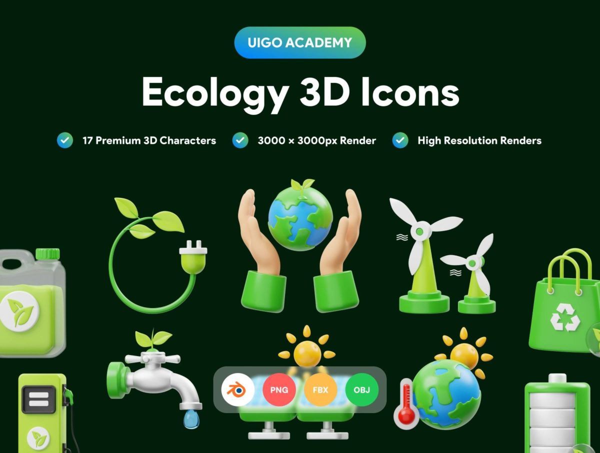 17高级绿色节能环保生态3D图标Icons设计素材 Ecology 3D Icon_img_3