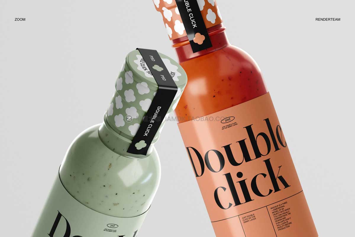 逼真色拉酱调味料玻璃瓶产品包装设计贴图展示ps样机素材 Sauce Bottle Mockup Set_img_2