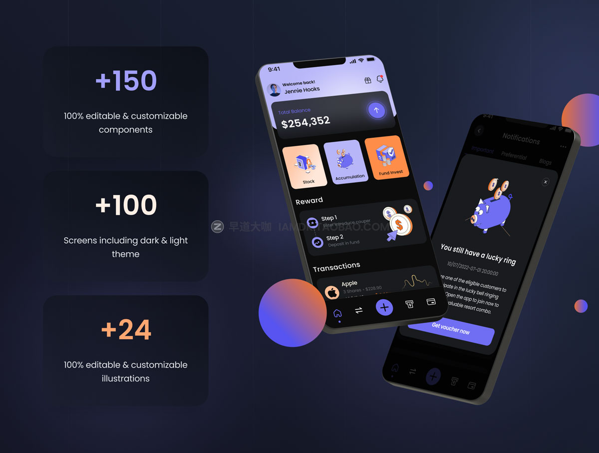 100+屏优质金融投资理财APP界面设计UI套件素材 Financial Investment Mobile App UI Kit_img_2