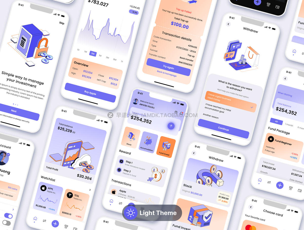 100+屏优质金融投资理财APP界面设计UI套件素材 Financial Investment Mobile App UI Kit_img_2