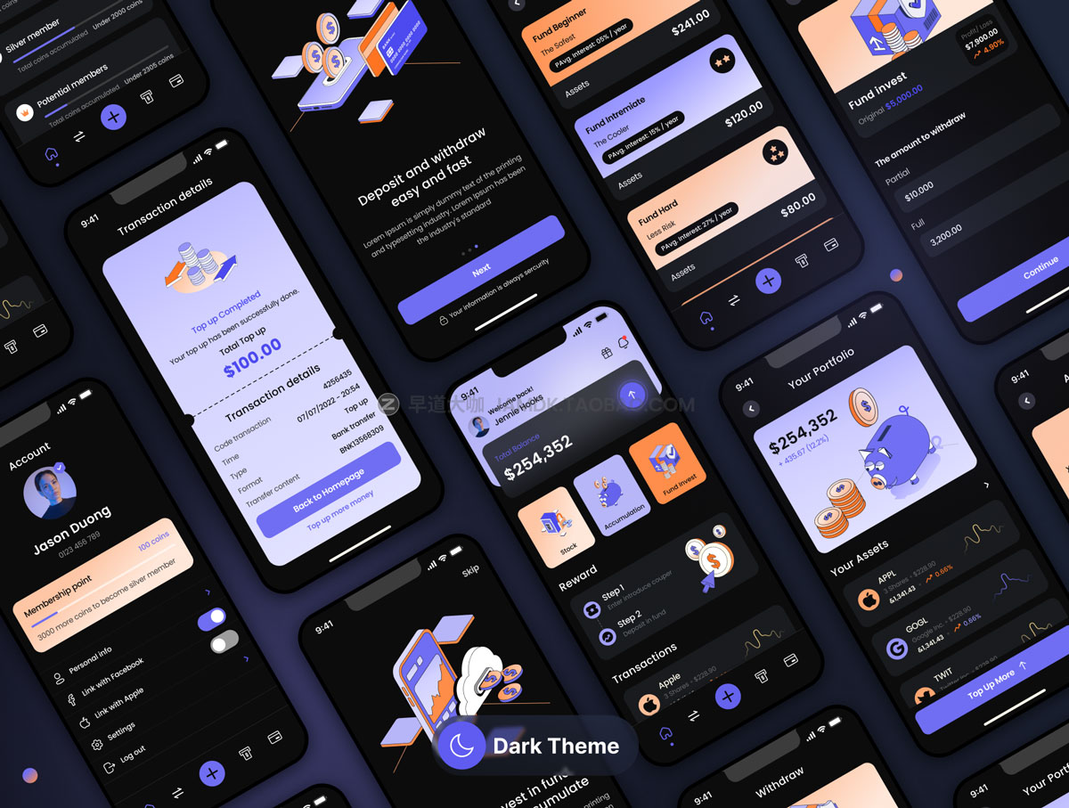 100+屏优质金融投资理财APP界面设计UI套件素材 Financial Investment Mobile App UI Kit_img_2