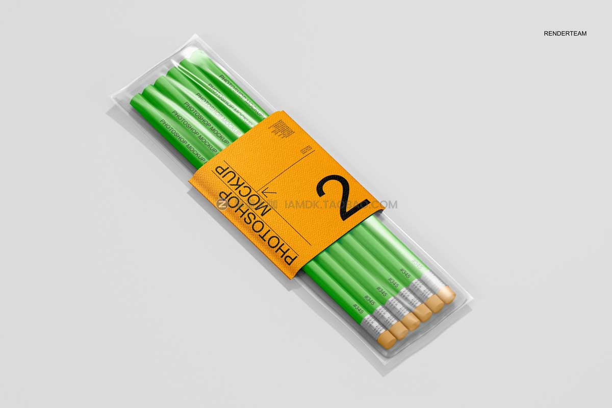 时尚铅笔透明包装袋文具产品包装设计展示贴图ps样机素材 Pencil Packaging Mockup Set_img_2