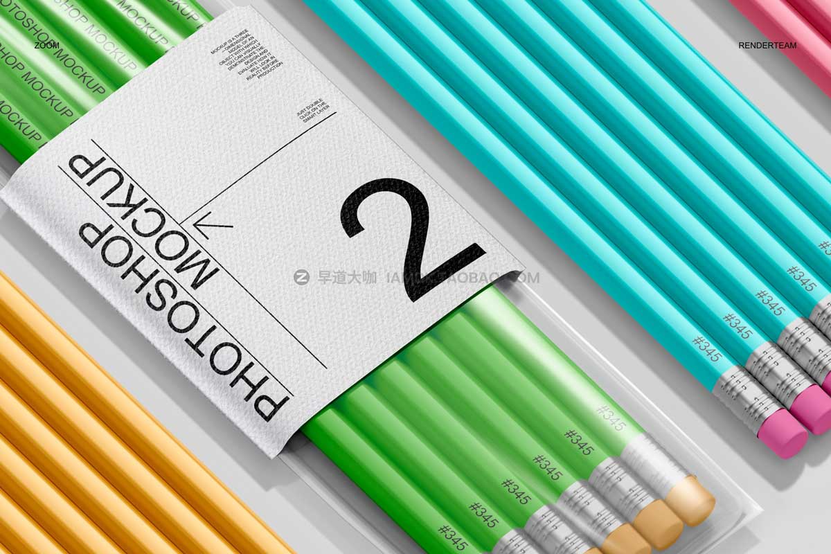 时尚铅笔透明包装袋文具产品包装设计展示贴图ps样机素材 Pencil Packaging Mockup Set_img_2