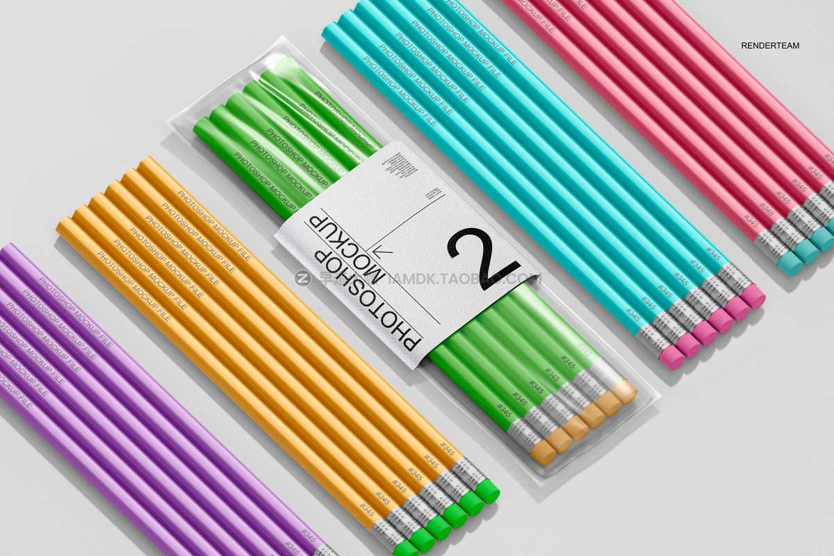 时尚铅笔透明包装袋文具产品包装设计展示贴图ps样机素材 Pencil Packaging Mockup Set_img_2