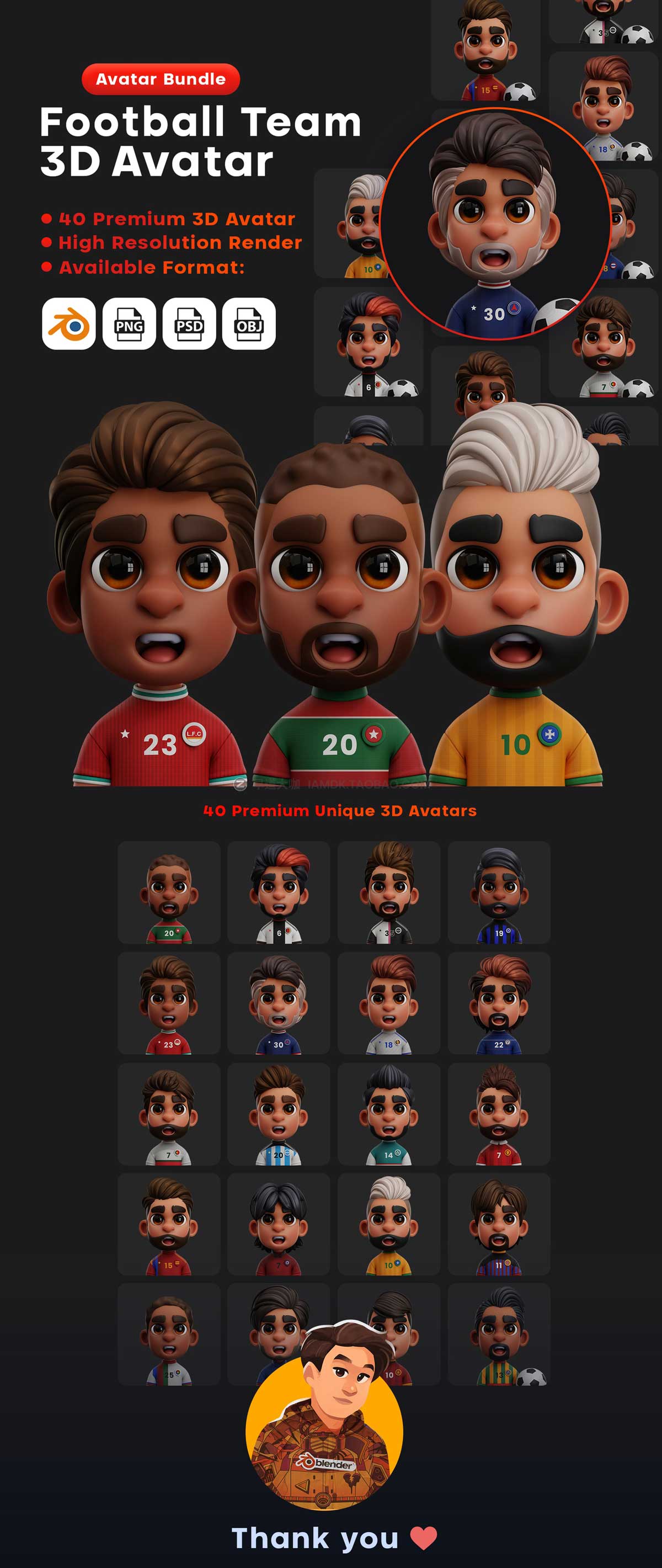 40款高级世界杯运动员3D头像人头图标Icons设计素材包 Football Team 3D Avatars_img_2