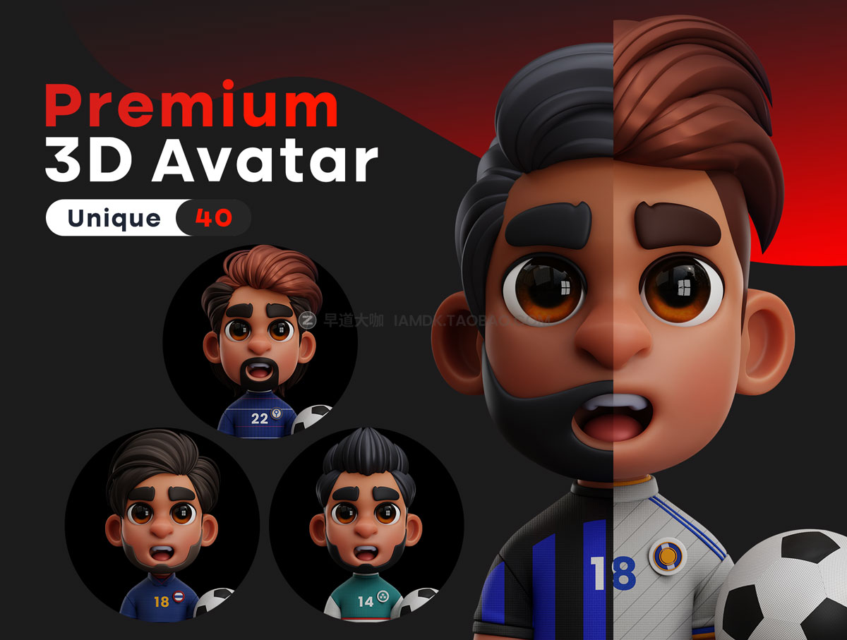 40款高级世界杯运动员3D头像人头图标Icons设计素材包 Football Team 3D Avatars_img_2