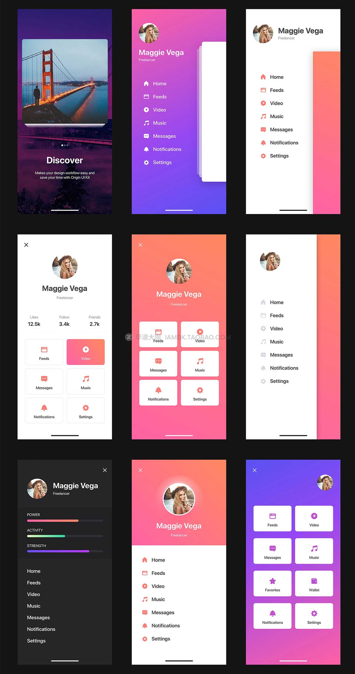 65屏高级社交交友IOS应用程序APP界面设计UI套件素材 Origin Mobile UI Kit_img_2