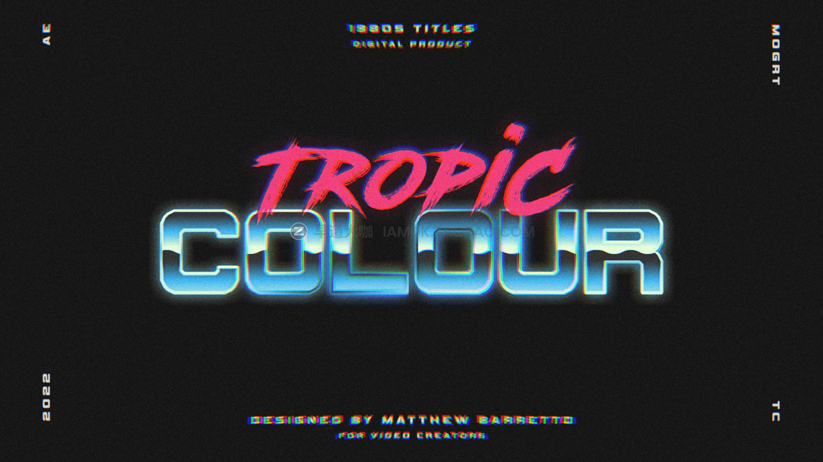 AE/PR模板 复古蒸汽波80年代3D立体VHS视觉视频标题动画MOGRT工具包 Tropic Colour 80s Retro Film Titles_img_2