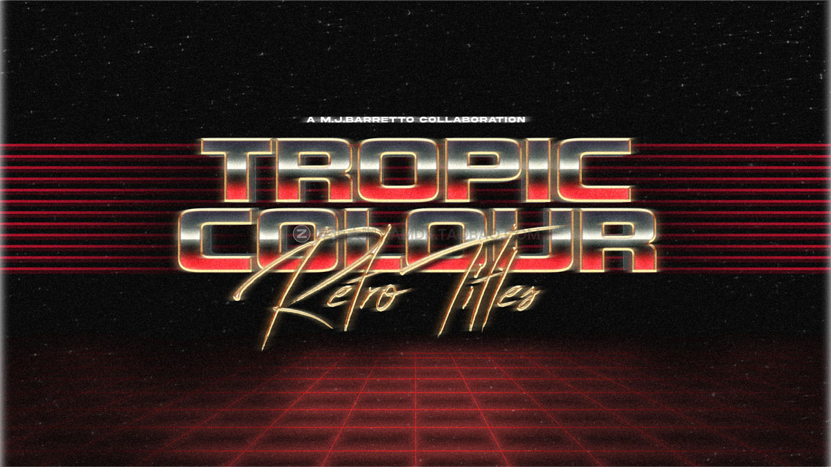 AE/PR模板 复古蒸汽波80年代3D立体VHS视觉视频标题动画MOGRT工具包 Tropic Colour 80s Retro Film Titles_img_2