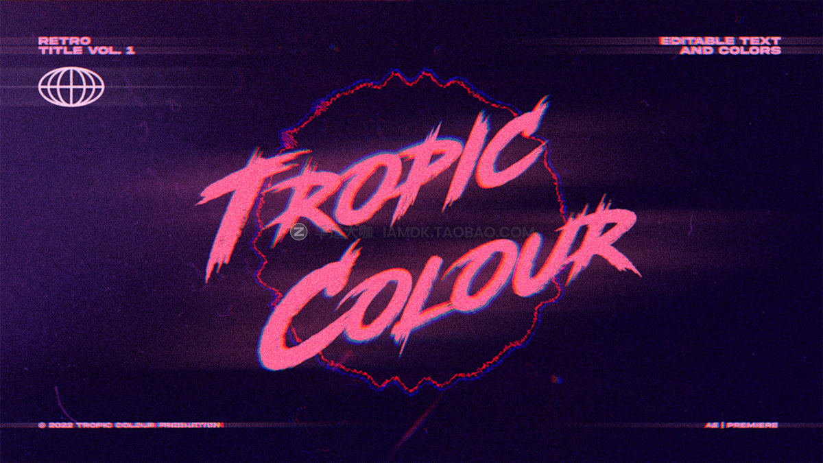 AE/PR模板 复古蒸汽波80年代3D立体VHS视觉视频标题动画MOGRT工具包 Tropic Colour 80s Retro Film Titles_img_2