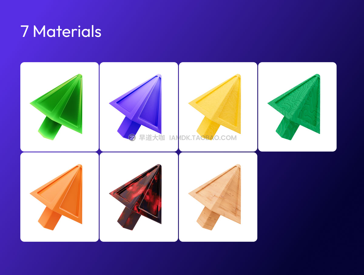 高级3D立体箭头APP网站界面设计C4D图标模型设计素材 3D arrows, 4 shapes, 7 materials_img_2