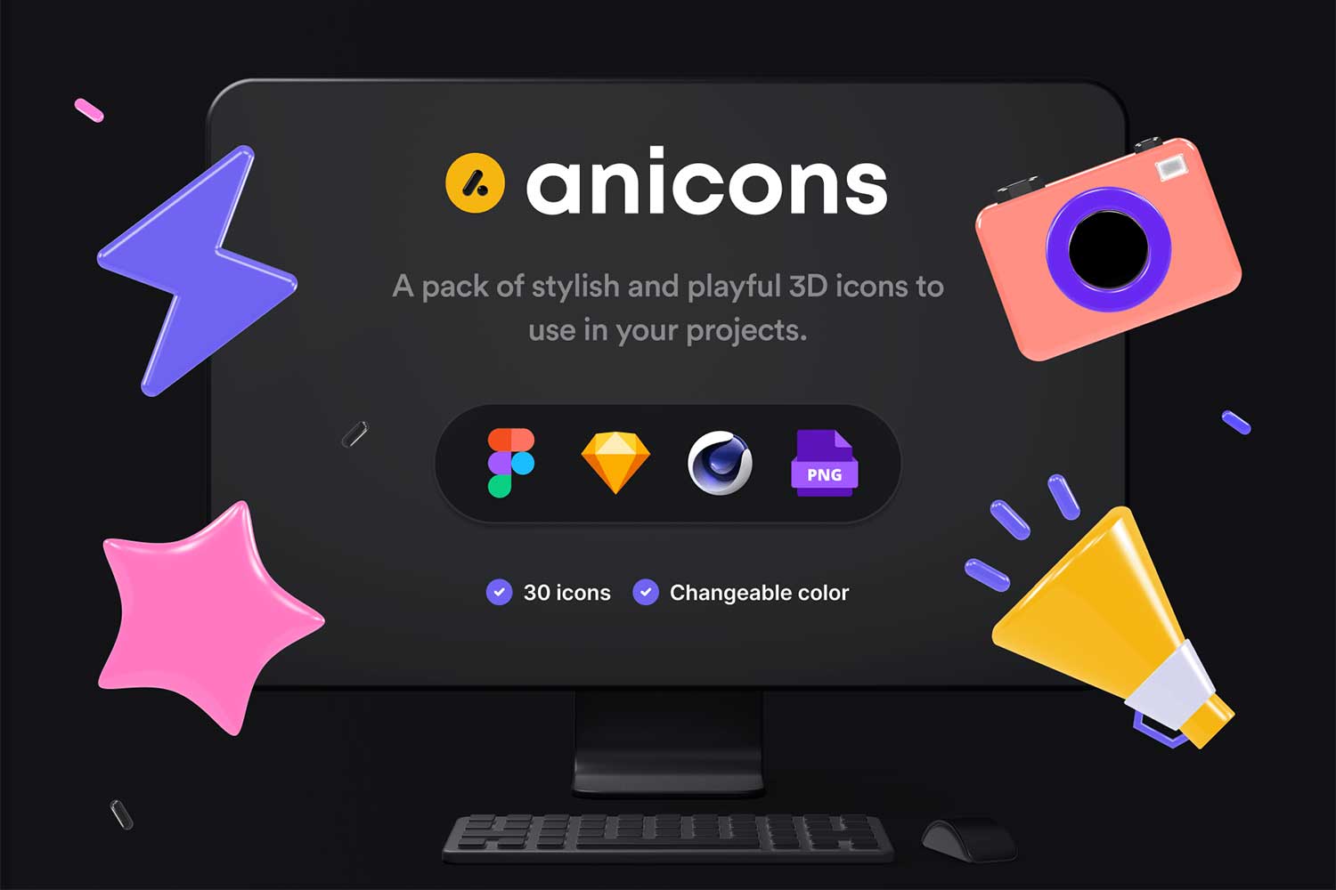 30个时尚有趣3D质感高清移动应用小图标icon素材C4D文件下载 Anicons_img_2