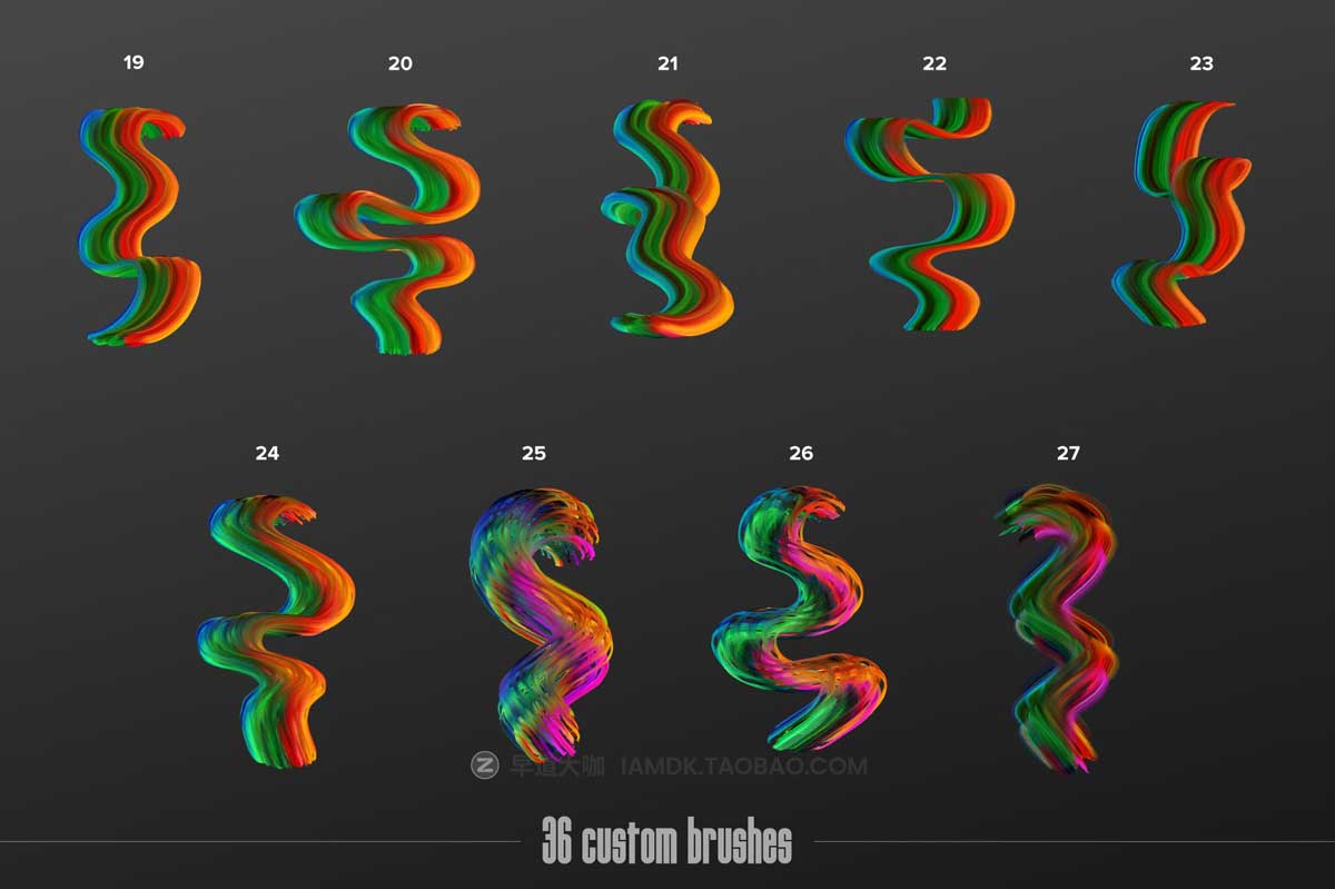 现代活力多彩华丽液体涂料流体3D抽象艺术绘画PS混合笔刷设计素材包 Painter - Multicolor Photoshop Brushes_img_2