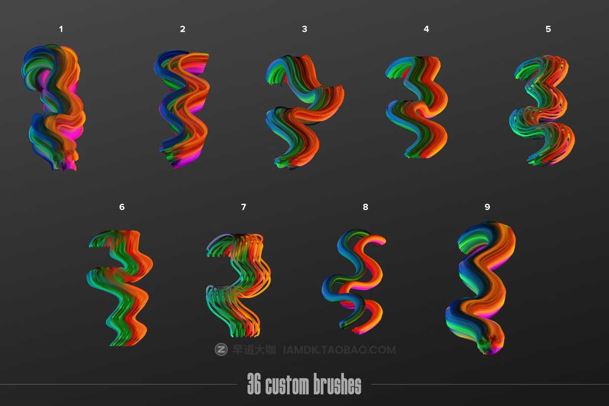 现代活力多彩华丽液体涂料流体3D抽象艺术绘画PS混合笔刷设计素材包 Painter - Multicolor Photoshop Brushes_img_2