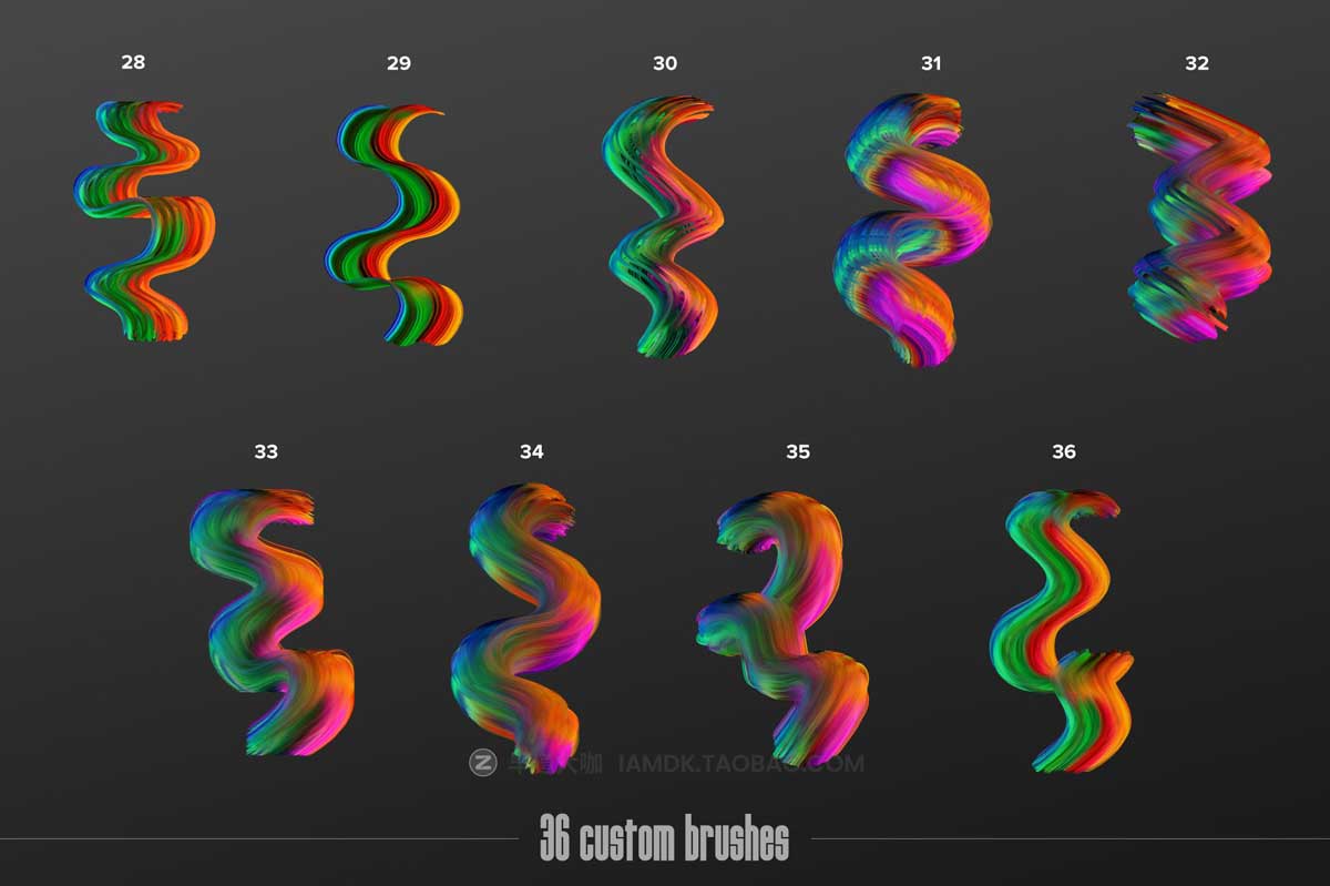 现代活力多彩华丽液体涂料流体3D抽象艺术绘画PS混合笔刷设计素材包 Painter - Multicolor Photoshop Brushes_img_2