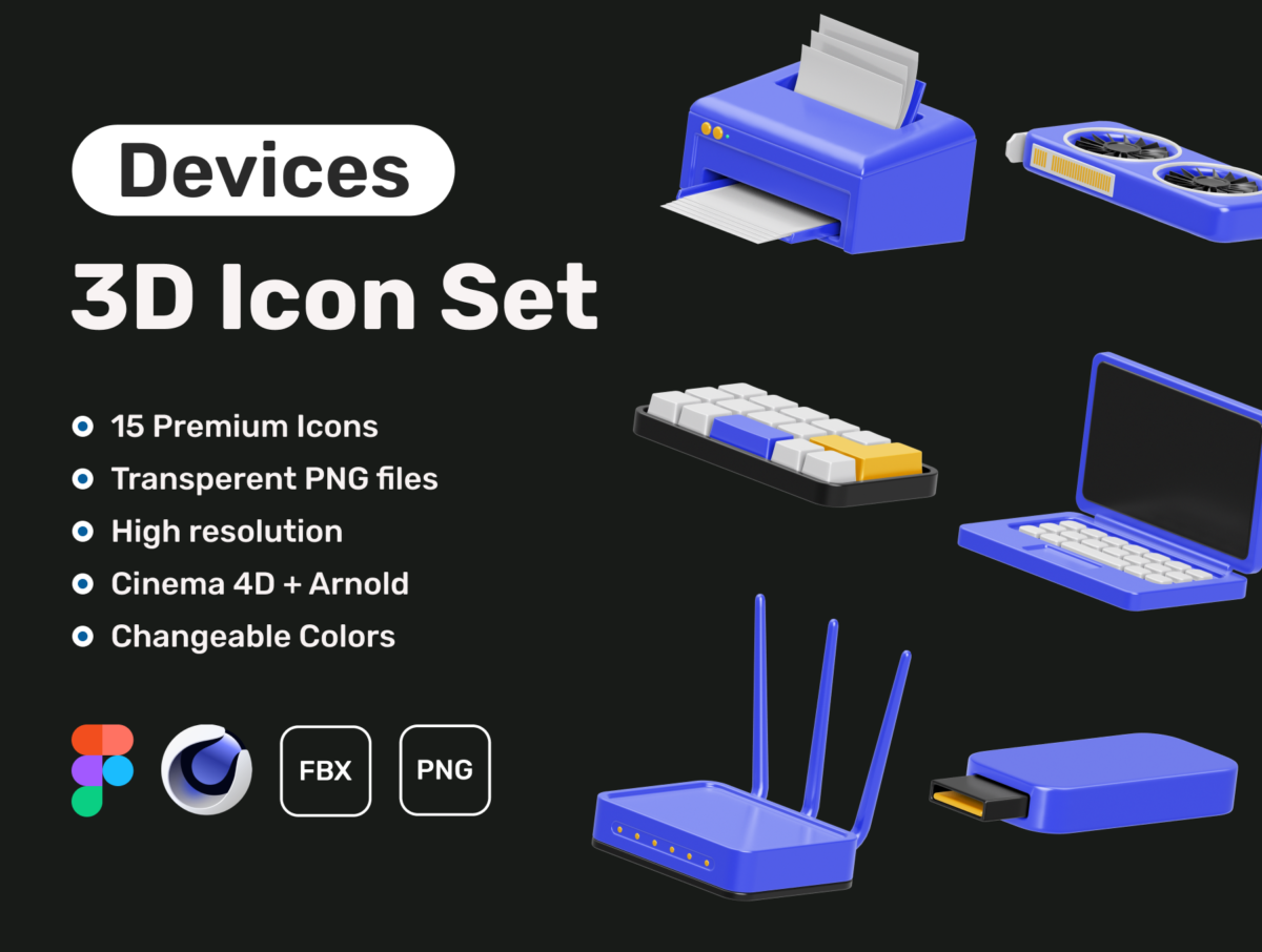 15款独特办公Wi-Fi互联网科技信息数据3D图标Icons设计素材 Devices 3D Icon Set_img_3