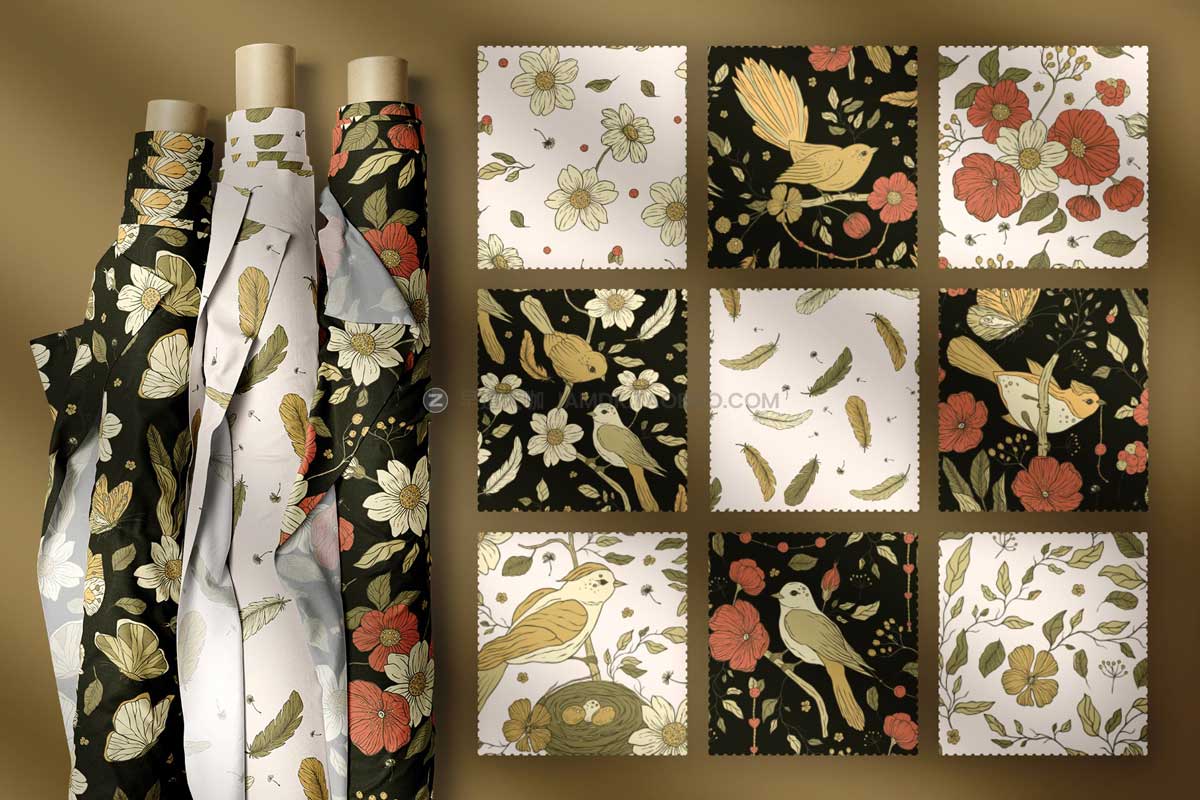 240+复古花卉鸟类植物手绘插画插图AI矢量设计素材 Birds and Flowers Floral Bundle._img_2