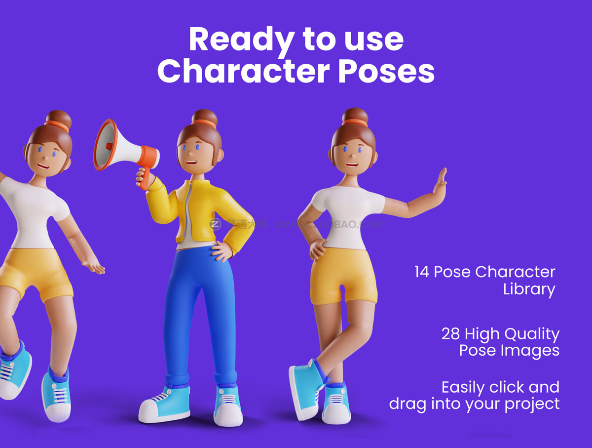 卡通趣味时尚女孩3D插画插图图标Icons设计素材包 3D Web Illustration - Character Pack_img_2