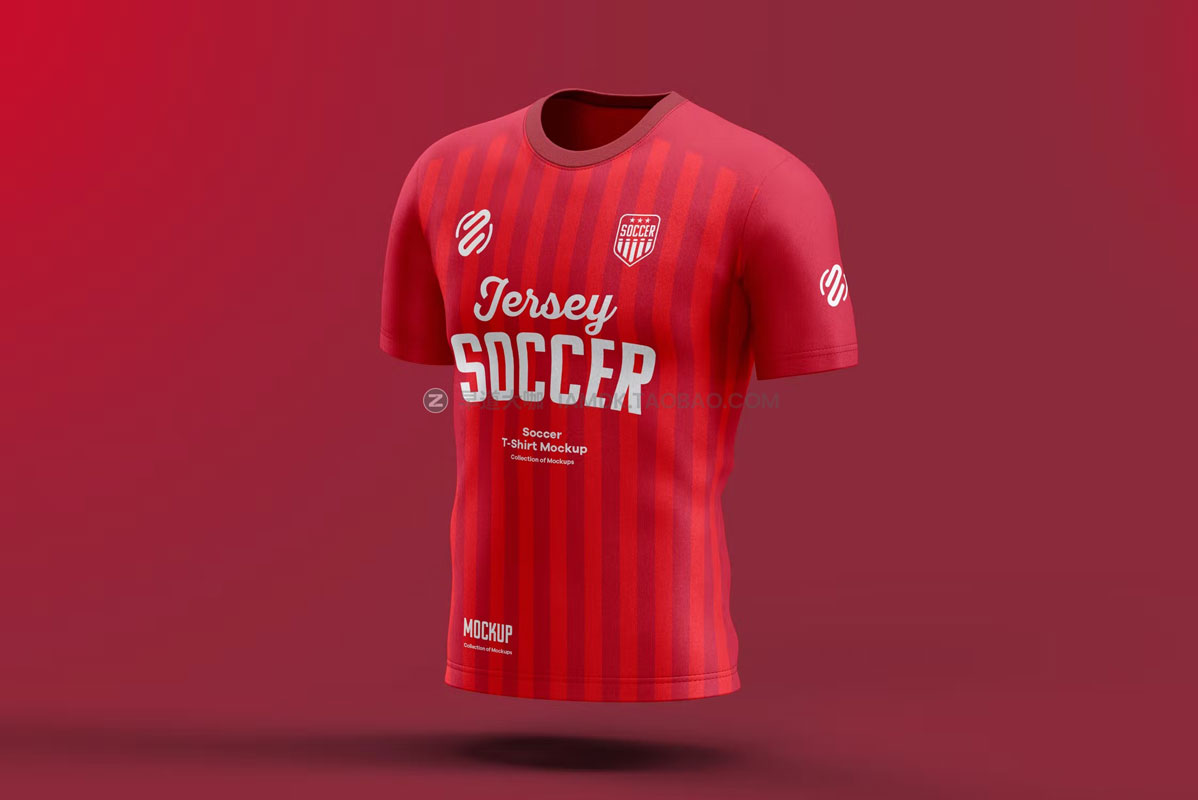 逼真足球运动队服上衣T恤印花图案logo设计展示贴图psd样机模板 Soccer T-shirt Mock-up_img_2