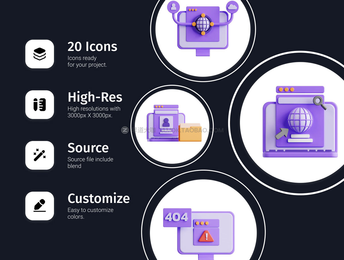 20个高级项目管理网络代码编程3D插画插图Icons图标设计素材包 3D Programming_img_2