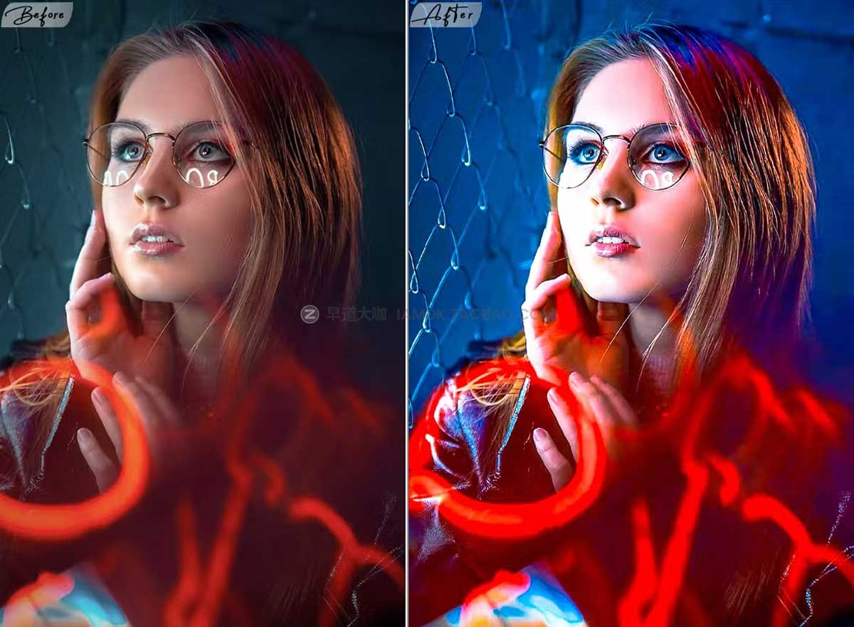 炫酷霓虹灯光人物城市摄影照片修图调色PS动作设计素材 Neon Portrait Photoshop Action_img_2