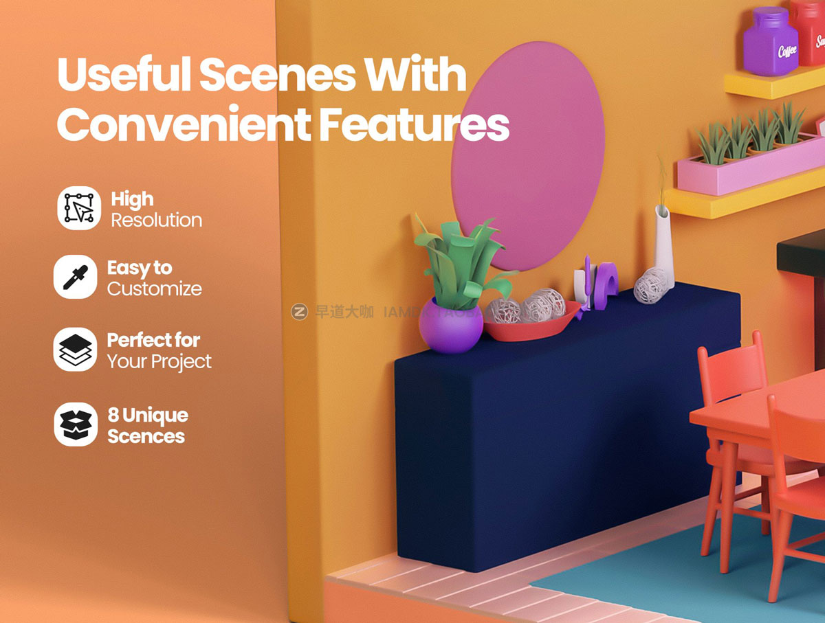 8款高级等距3D等距电商APP网站人物生活工作购物场景插图插画C4D模型素材 Moorgan 3D Isometric Scenes (v1.0)_img_2