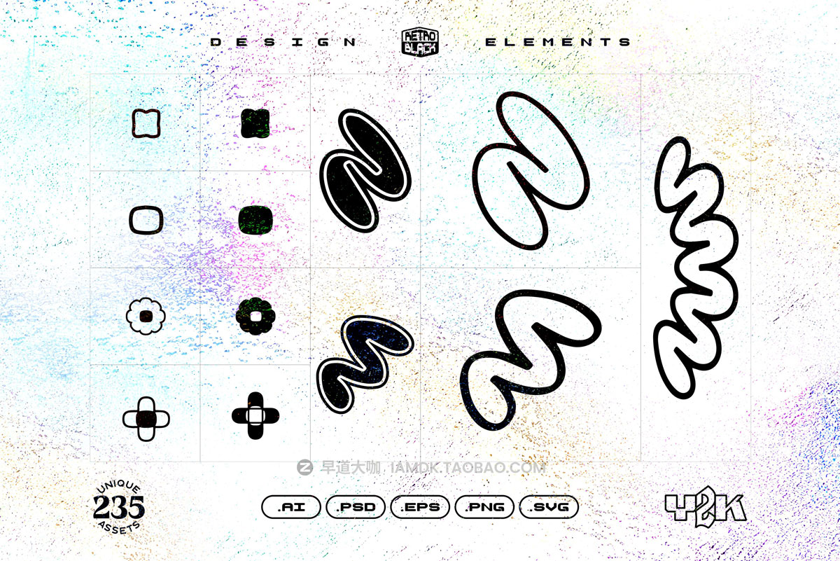 235款嘻哈复古Y2K千禧风酸性矢量图形图标抽象表情包插画设计套装 235 Y2K Shapes, Icons and Elements_img_2