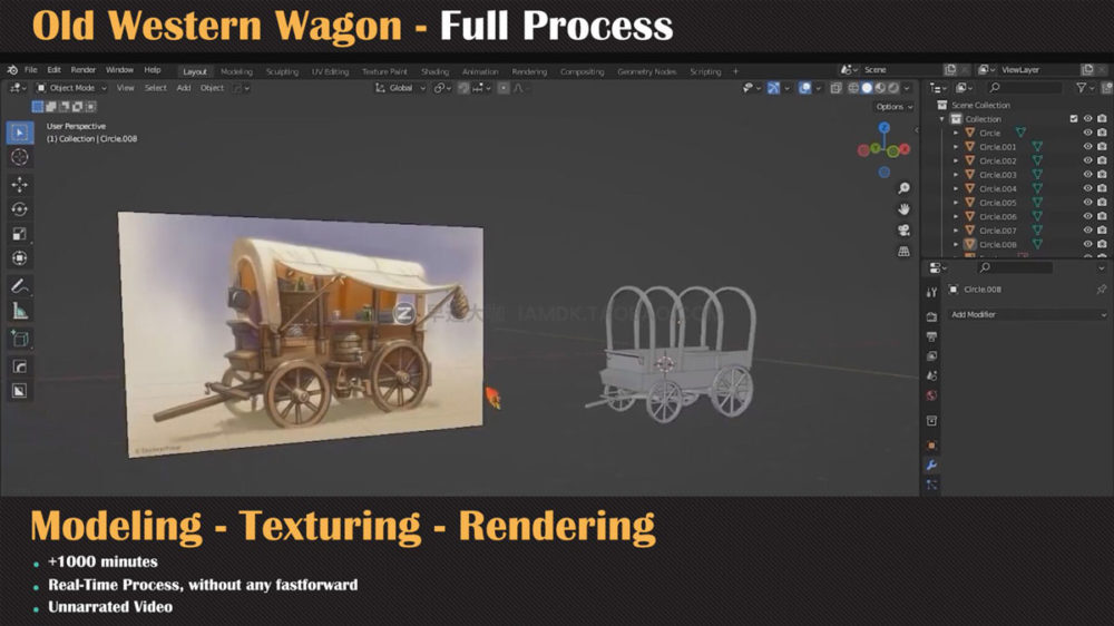 如何在Blender中创建一辆旧的西部马车模型视频教程 Artstation - Old Western Wagon in Blender_img_2