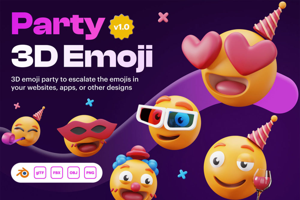 20个独特卡通趣味生日派对3D Emoji表情符号包图标Icons设计素材包 Emoty - 3D Party & Celebration Emoji Set_img_2