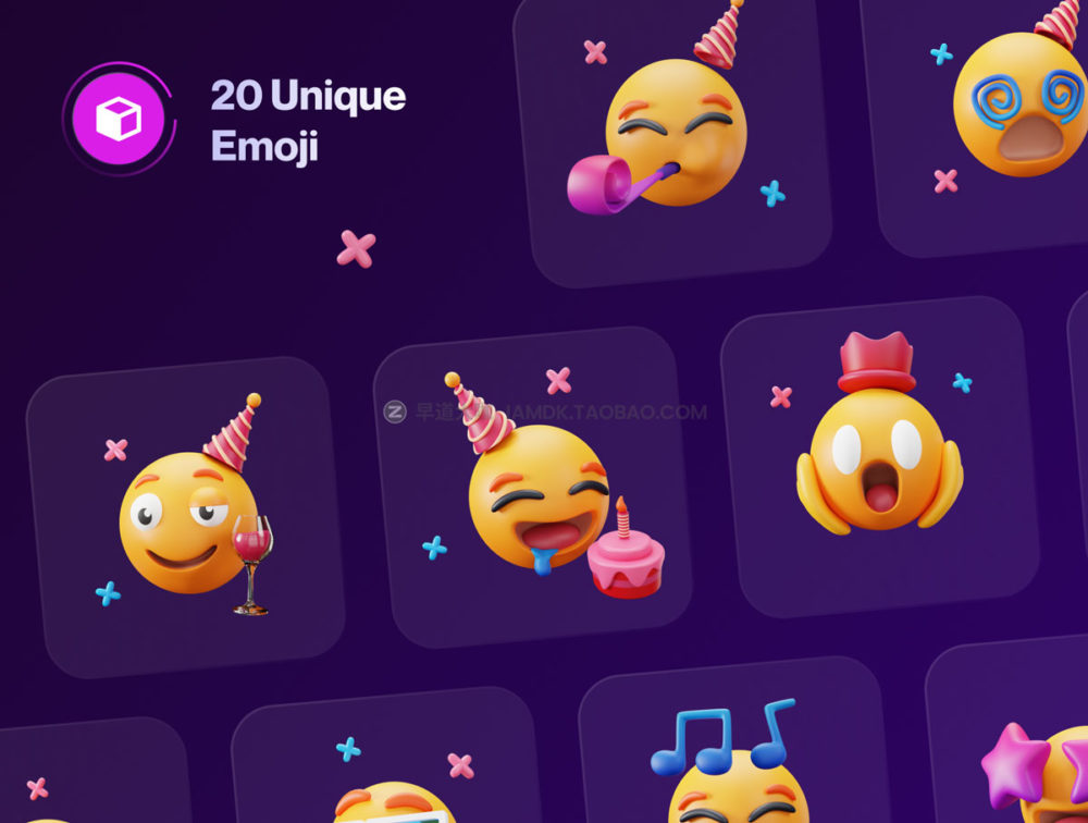 20个独特卡通趣味生日派对3D Emoji表情符号包图标Icons设计素材包 Emoty - 3D Party & Celebration Emoji Set_img_2