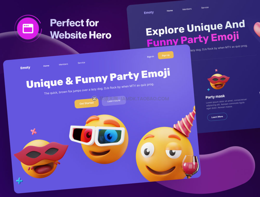 20个独特卡通趣味生日派对3D Emoji表情符号包图标Icons设计素材包 Emoty - 3D Party & Celebration Emoji Set_img_2