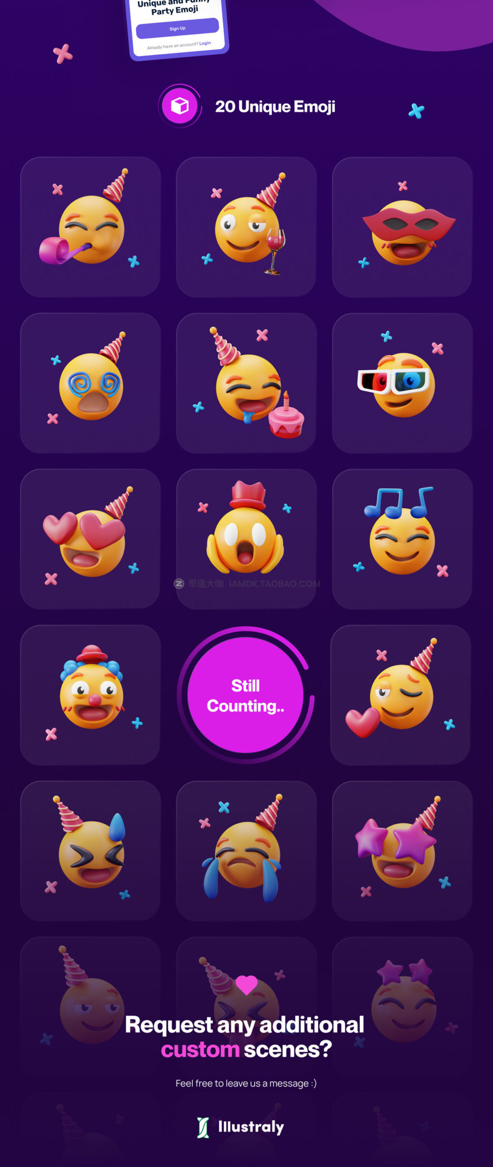 20个独特卡通趣味生日派对3D Emoji表情符号包图标Icons设计素材包 Emoty - 3D Party & Celebration Emoji Set_img_2