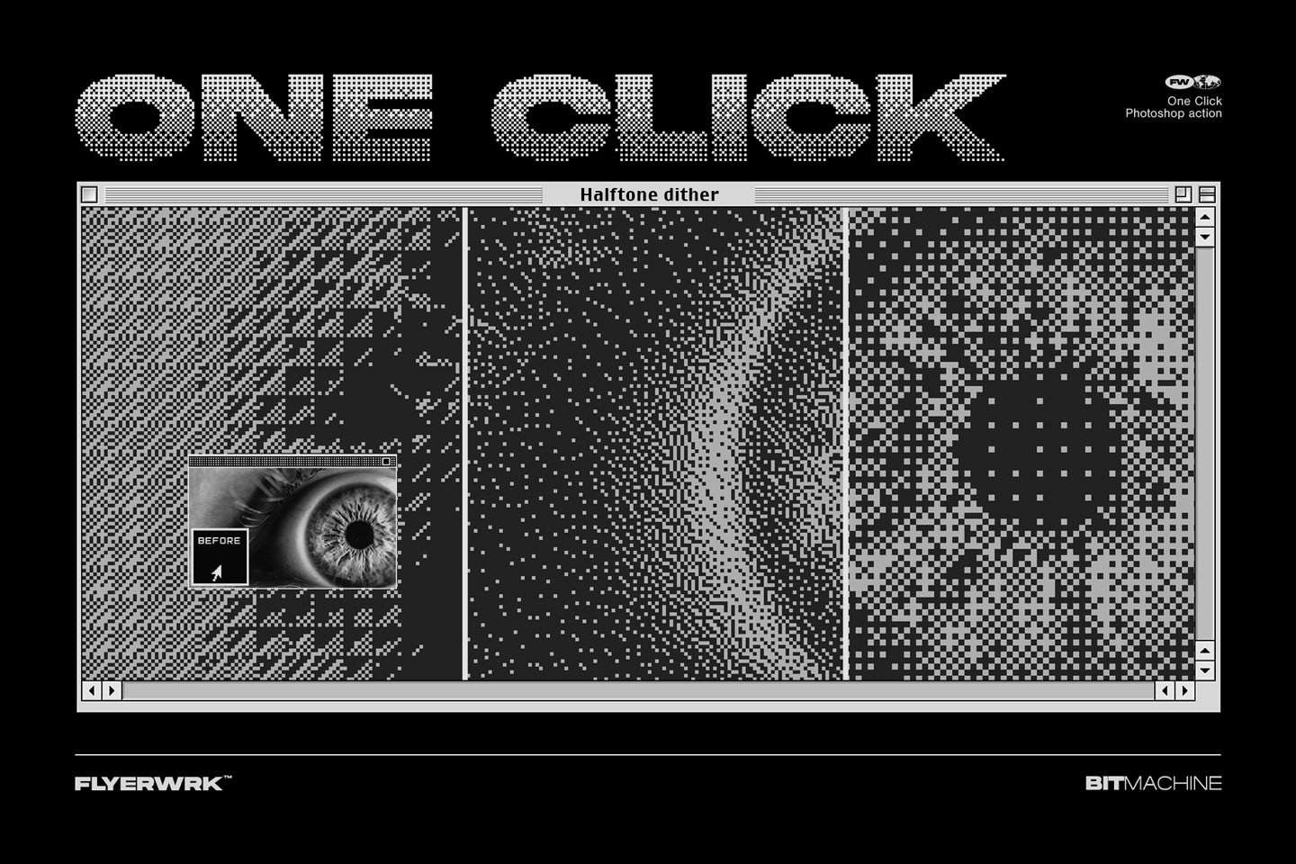 90年代复古半调像素风马赛克点状图像照片特效ps动作 Bit machine Halftone Action_img_2